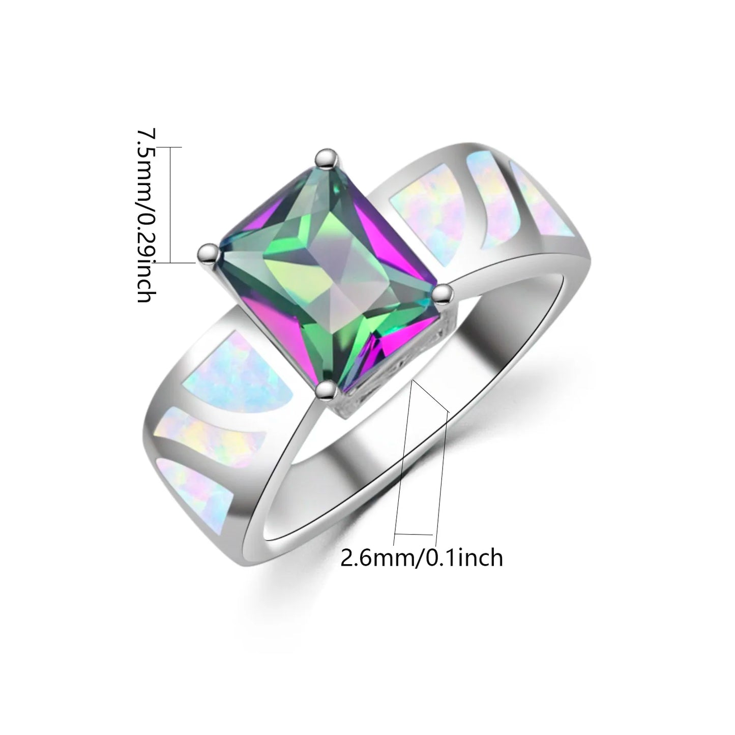 Opal Striped Ring | | Vibrant Rainbow Gem Inlay Fashion Jewelry for Men Women