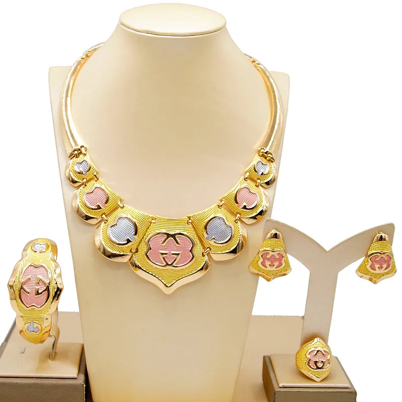 Zhuerrui Brazilian Gold Plated for Women Jewellery Set African Necklace Earring Bangle Ring Jewelry Sets 24k Gold Copper