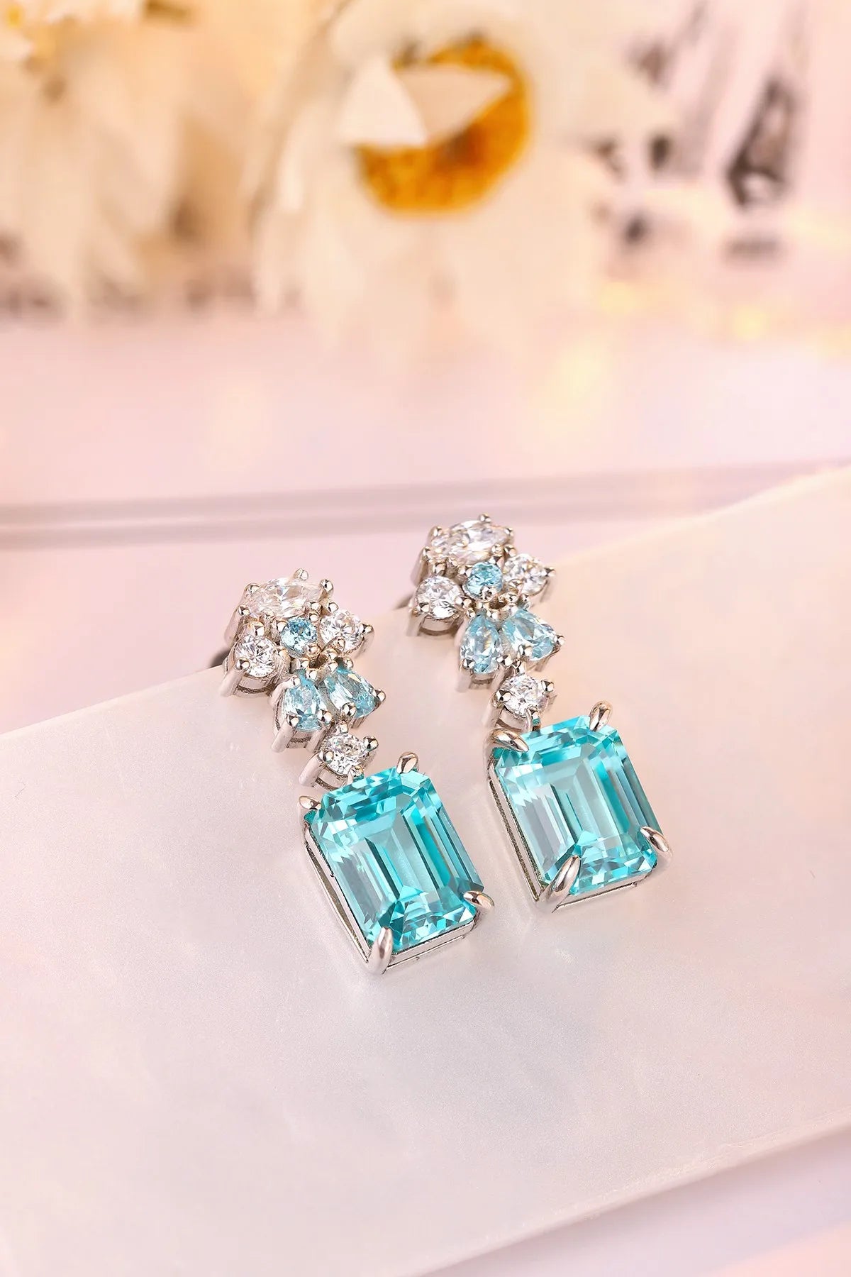 Gemfiori Anster High Quality S925 Lab Grown Paraiba Earring Stud Dainty Gemstone Stud Earrings for Women Daily Wear Gift