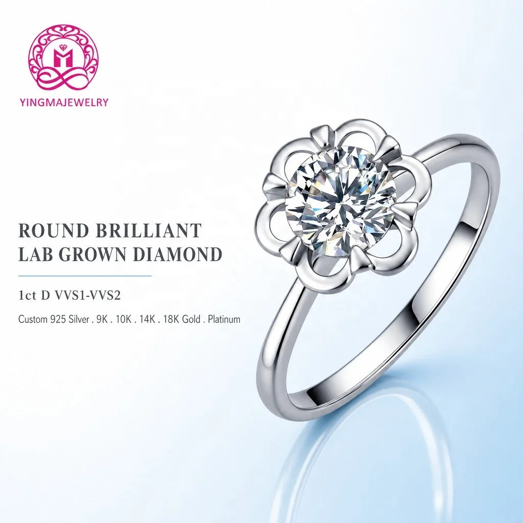 Gioiellieri Hollow Floral Frame Round Brilliant Lab Grown Diamond Ring 1CT D VVS1 VVS2 9K 10K 14K 18K Solid Gold Women Fine Fashion Jewelry