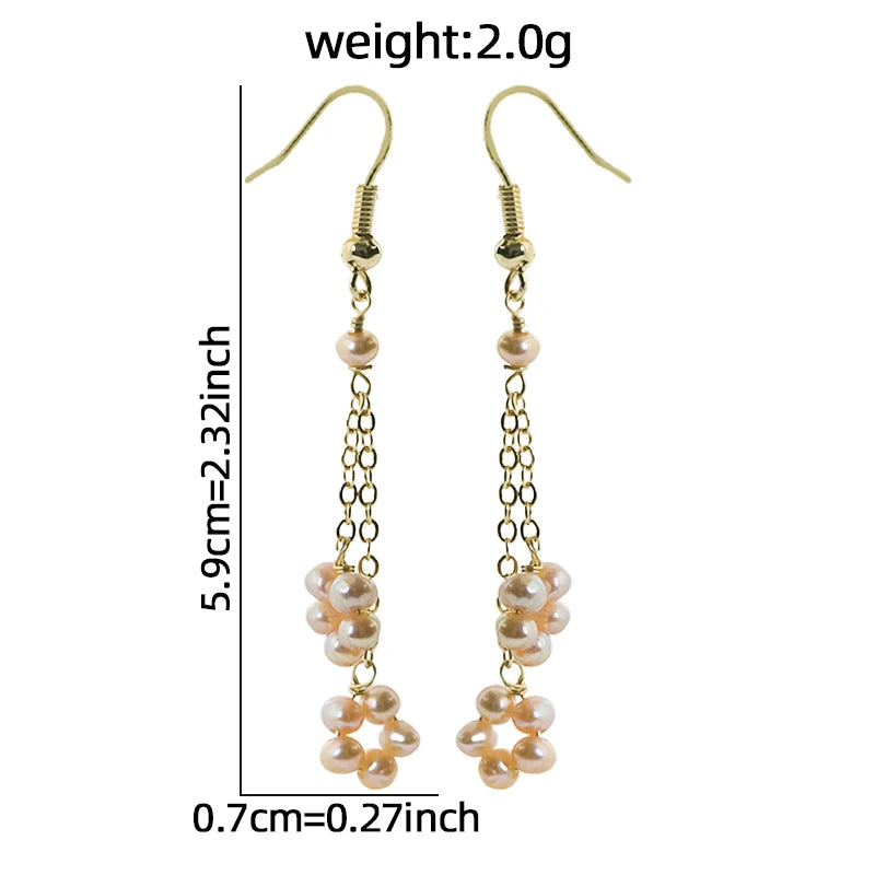 Pink Natural Pearl Chain Earrings Handmade Design Earrings Gift Banquet Wedding Women's Jewelry GE1814