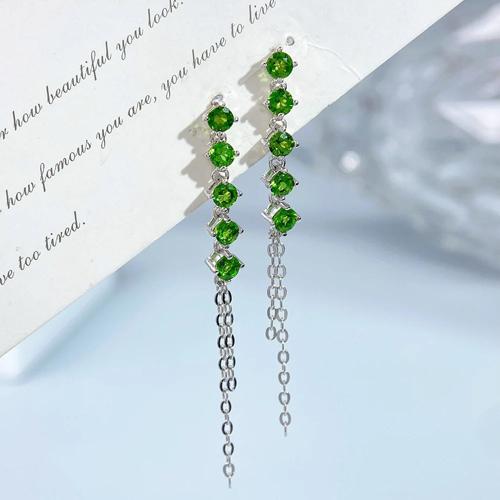 Gioiellieri Natural Chrome Diopside Silver Earrings S925 Sterling Silver Dangle Earrings for Women Fine Jewelry May Birthstone Wedding
