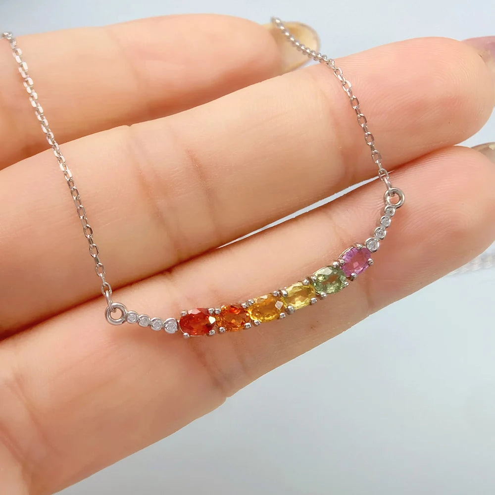 Gioiellieri Natural Multi Color Sapphire Necklace S925 Sterling Silver for Women Fine Jewelry September Birthstone Anniversary Gift Newest