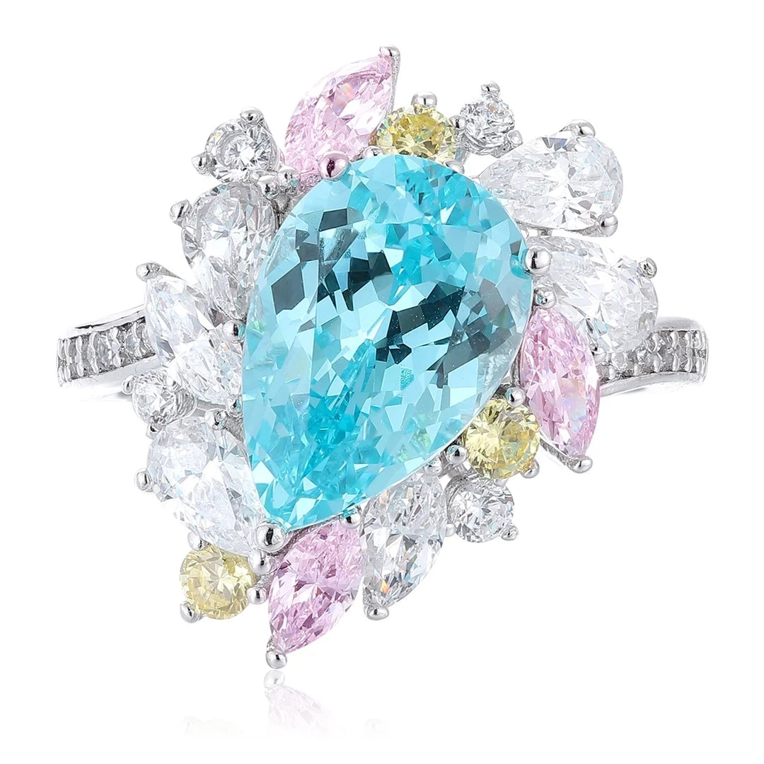 Gemfiori Vintage Lab Grown Paraiba S925 Sterling Silver Engagement Rings for Women Custom Design Wedding & Party Gift