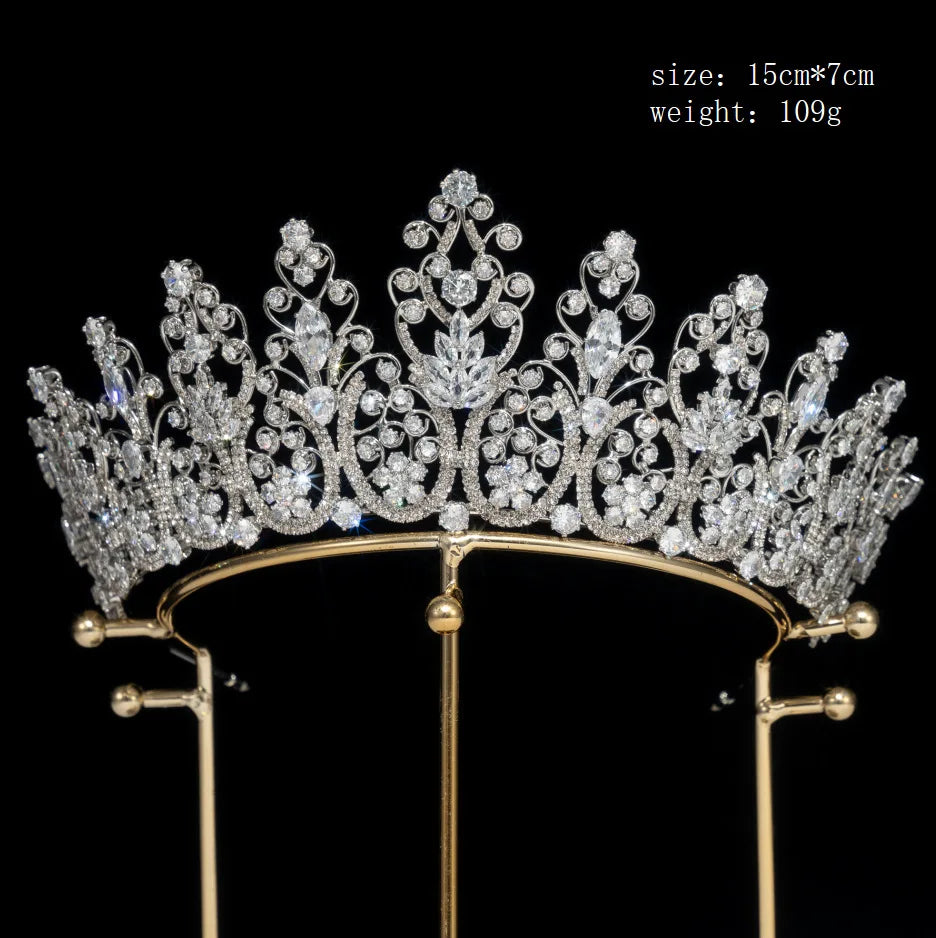 Pretty Queen Diamond Crown and Tiaras with Cubic Zirconia Copper Wedding Birthday Princess Crowns
