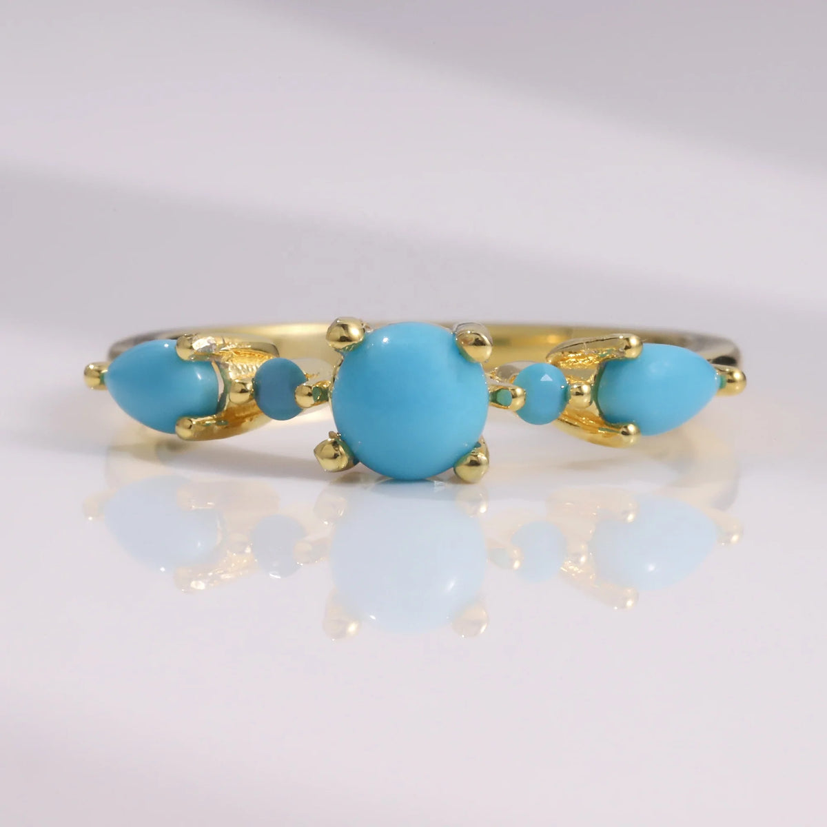 Gemfiori Abiding Fine Jewelry Beautiful Trendy Design 2 Pieces 925 Sterling Silver Synthetic Turquoise Jewelry Ring Set