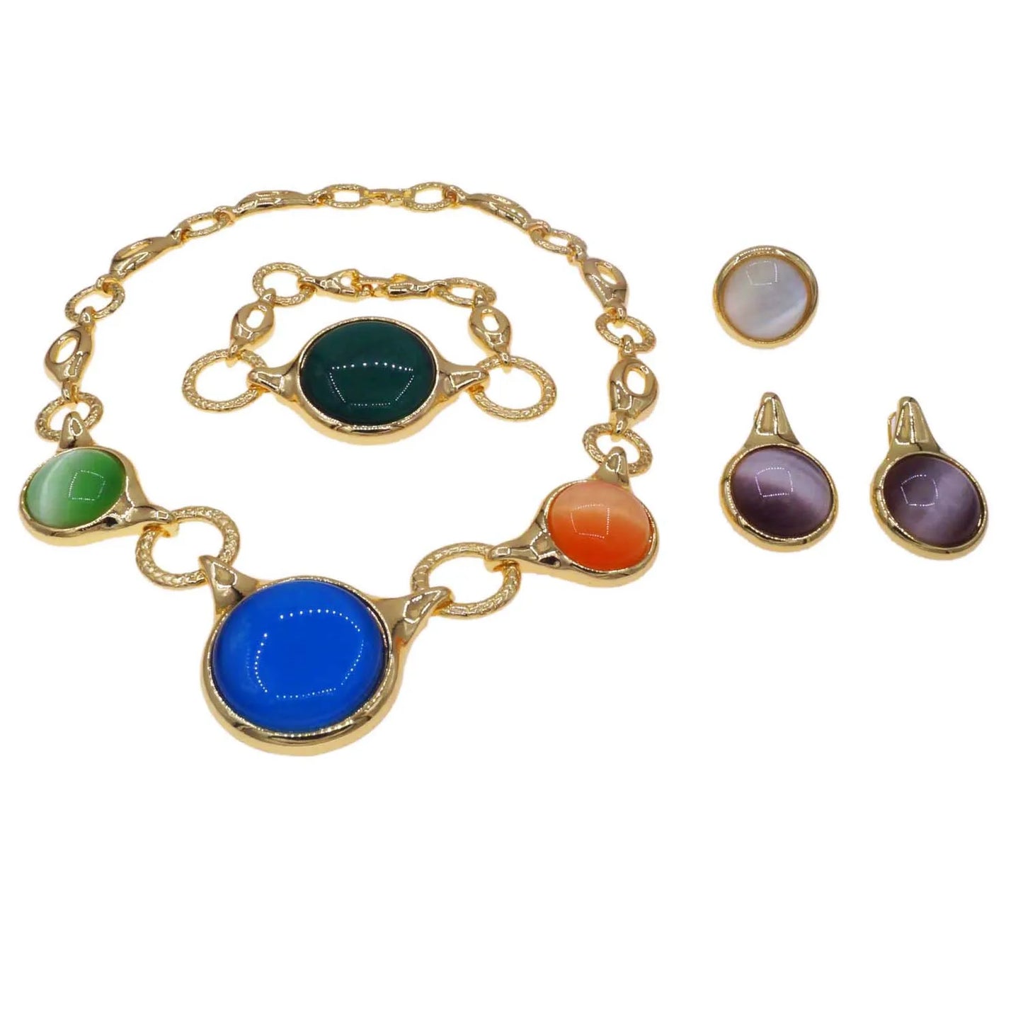 Zhuerrui Customized 18K Gold Jewelry Set Multi Color Round Necklace Bracelet Jewelry Sets Fashion Available Bridal Gift HA20066