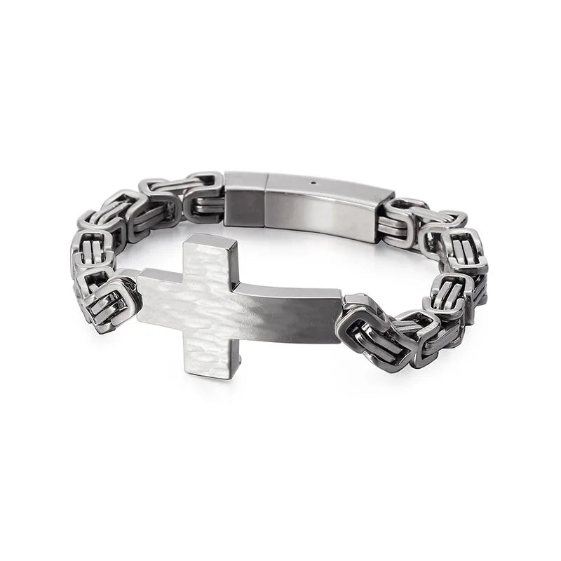 Fashion 18K Gold Plated Stainless Steel Byzantine Chain Cross Bracelet Trendy Jewelry for Men Women Unisex for Anniversary
