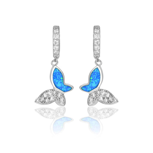 Enchanted Mermaid Tail Opal Drop Earrings - Blue Fire Opal & CZ Accent Design | Whimsical Ocean Jewelry Bulk Gifts
