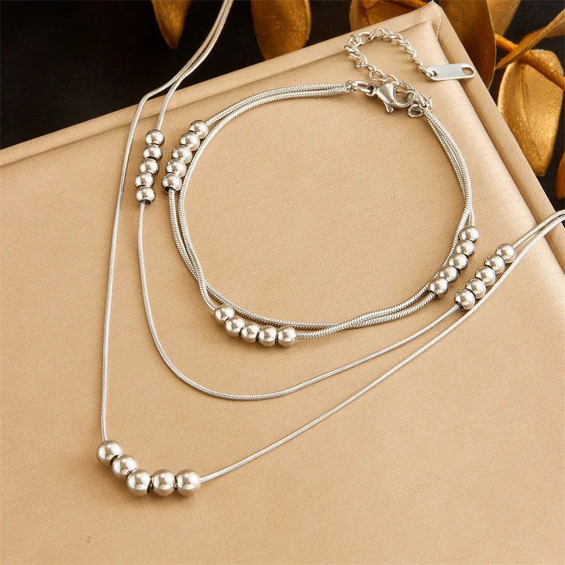 Two-Layer Chain Necklace & Bracelet Jewellery Set | Vintage Fashion Set