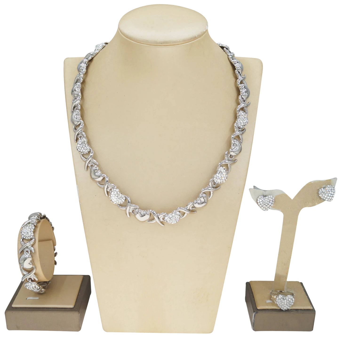 Zhuerrui's New Fashion Dating Jewelry Set of Four Pieces, High-end Gold-plated and Diamond-encrusted Heart, Vibrant and Elegant