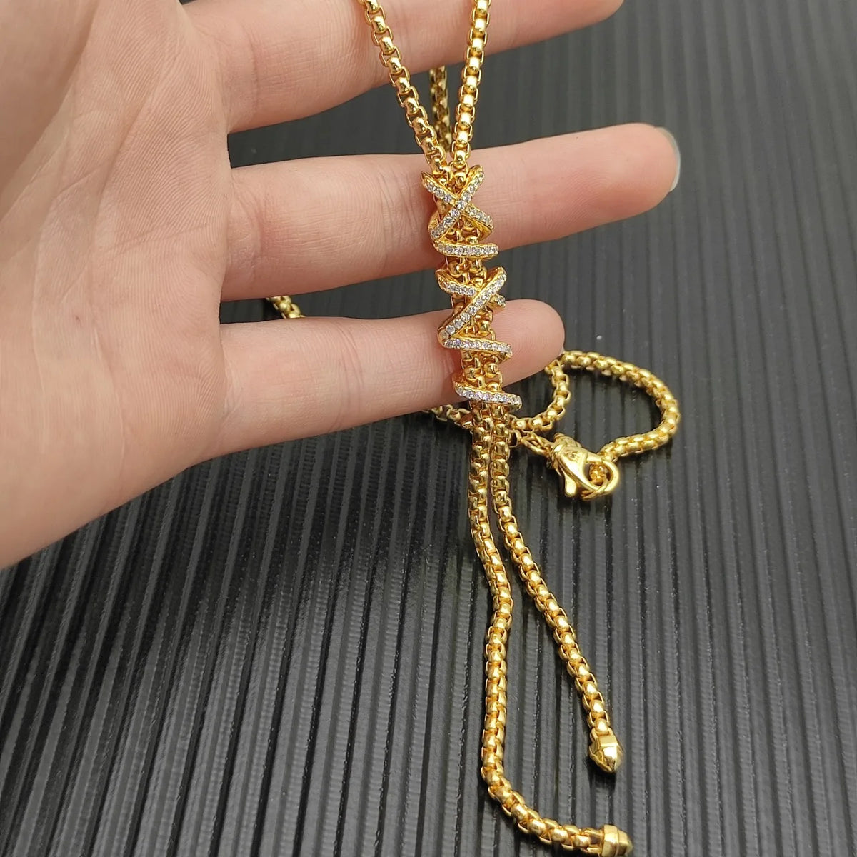 DY High-Quality Silver-Plated Square Box Chain Diamond Necklace. Gold-Plated Tassel Diamond Necklace. Jewelry Wholesale.
