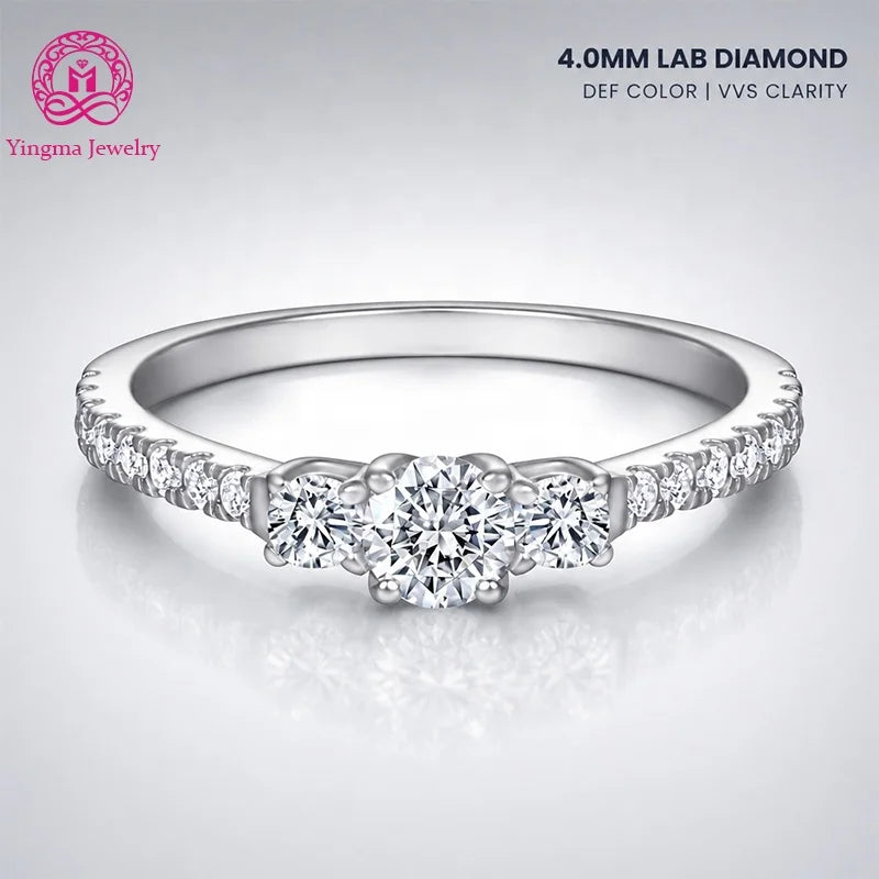 Gioiellieri Timeless Round Brilliant Cut 4mm DEF Color VVS Lab Grown Diamond Ring 9K 10K 14K 18K Solid Gold PT950 Women Wedding Jewelry