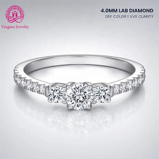 Gioiellieri Timeless Round Brilliant Cut 4mm DEF Color VVS Lab Grown Diamond Ring 9K 10K 14K 18K Solid Gold PT950 Women Wedding Jewelry