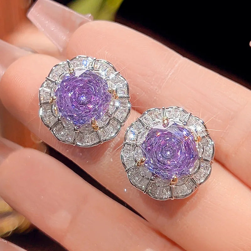 Gemfiori Light Luxury Jewelry Rose Violet Zircon Luxury Three Piece Set Wedding Party Fashion Matching