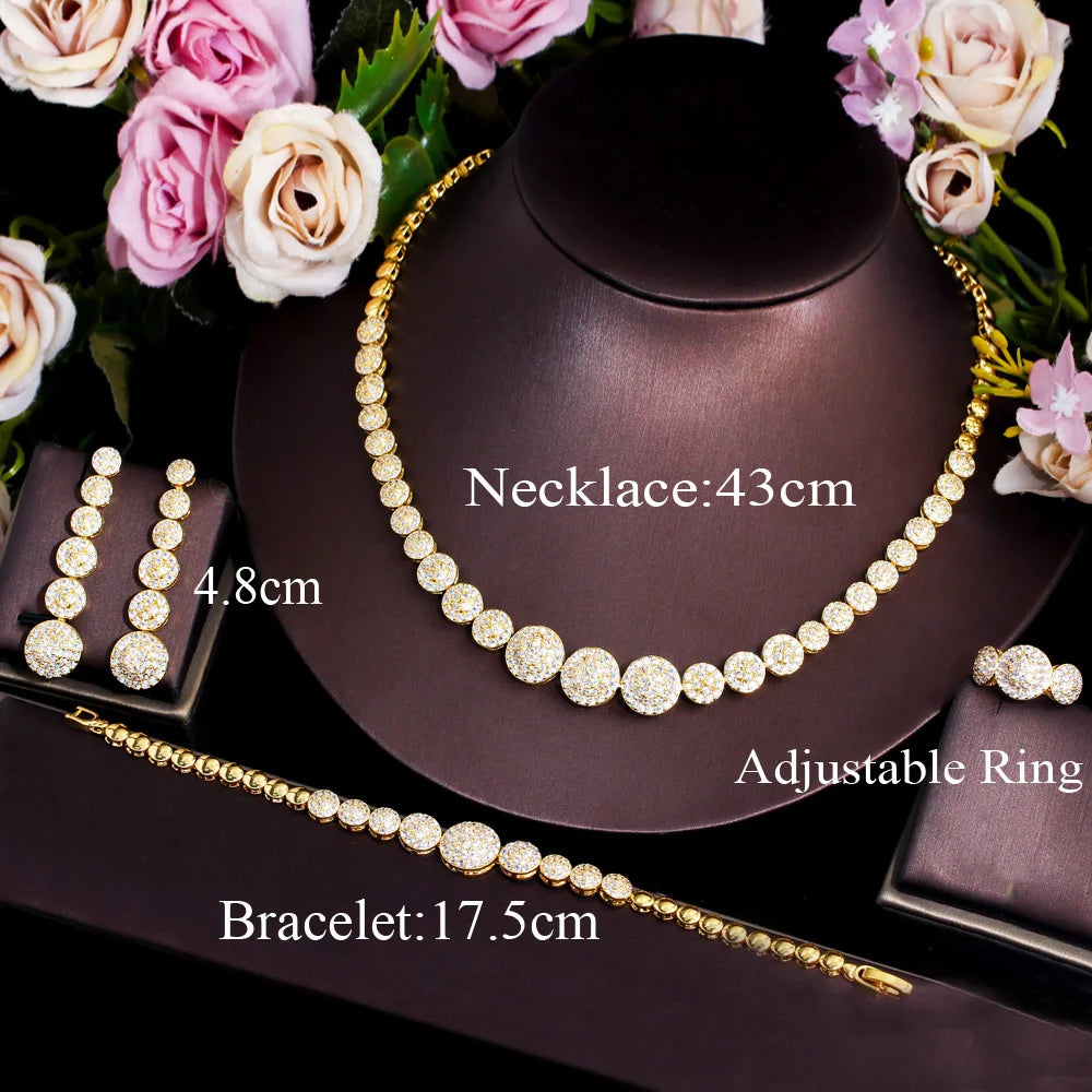 Dubai Gold Plated Cubic Zirconia Stone Luxury Round Shape African Indian Brides Jewelry Sets for Ladies Wedding Bridal Romantic