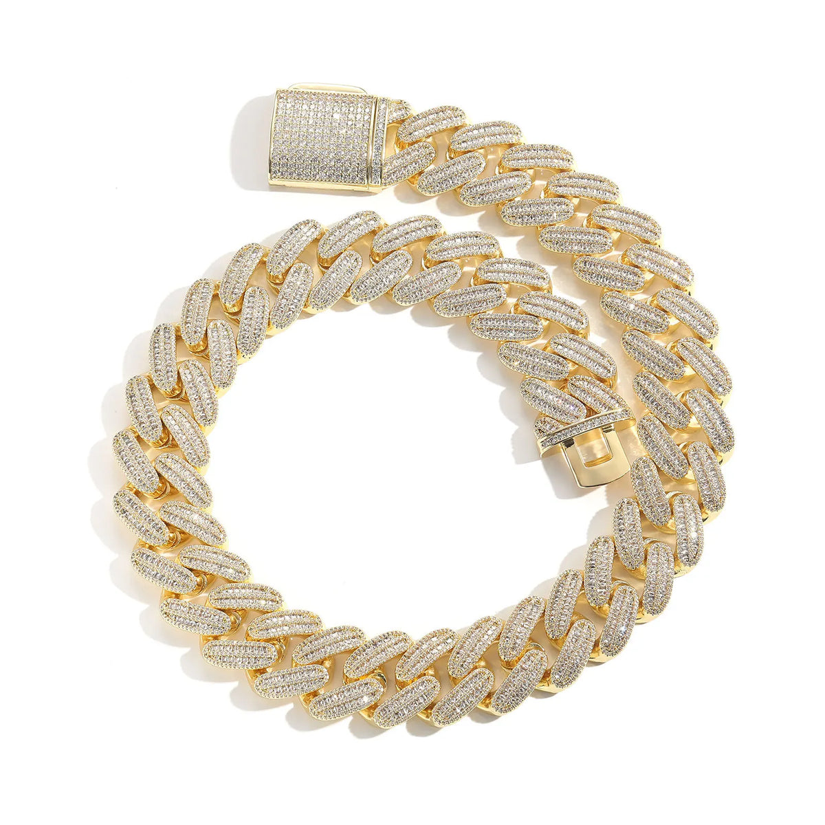 REBEL Bulk Silver/Gold Plated Hip Hop Jewelry Iced Out Brass Cuban Chain Necklace and Bracelet Set for Men Under $100