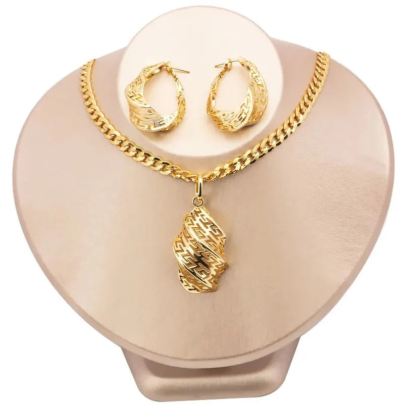 XOTICA Dubai-Style 18K Gold Plated Copper Jewelry Set for Women Elegant Vintage Necklace and Earrings for Parties and Weddings