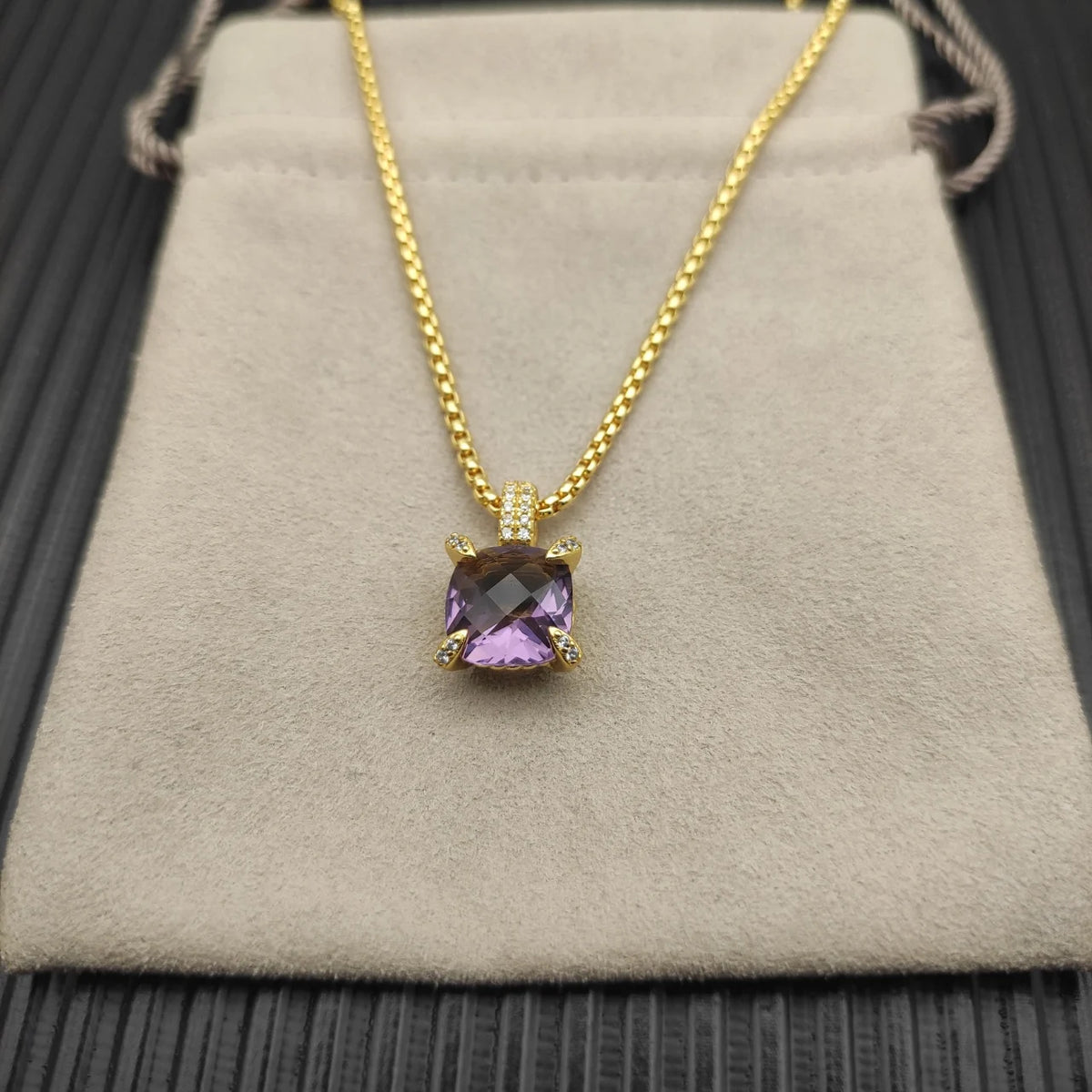 REDheart DY High-Quality Silver-Plated 11mm Four-Prong Diamond Necklace. Gold-Plated Colored Gemstone Necklace. Jewelry.