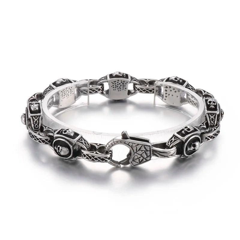 KALEN 225mm Men Punk Stainless Steel Skull Charms Oval Links Bracelet