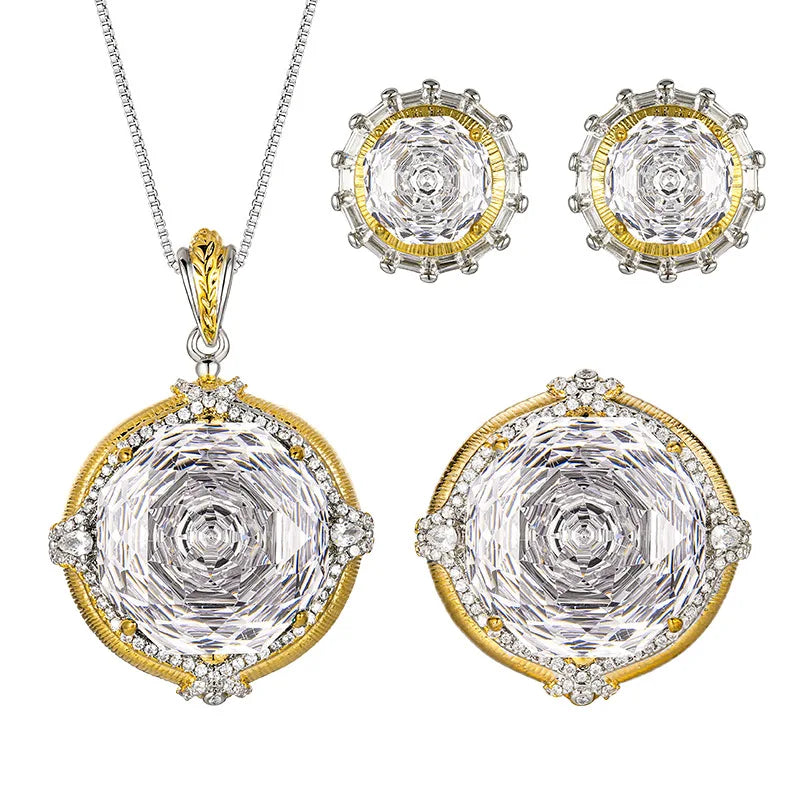 Gemfiori Fashionable Temperament Light Luxury Full of Exquisite Zirconium Elements Earrings Necklaces Rings Set of Accessories