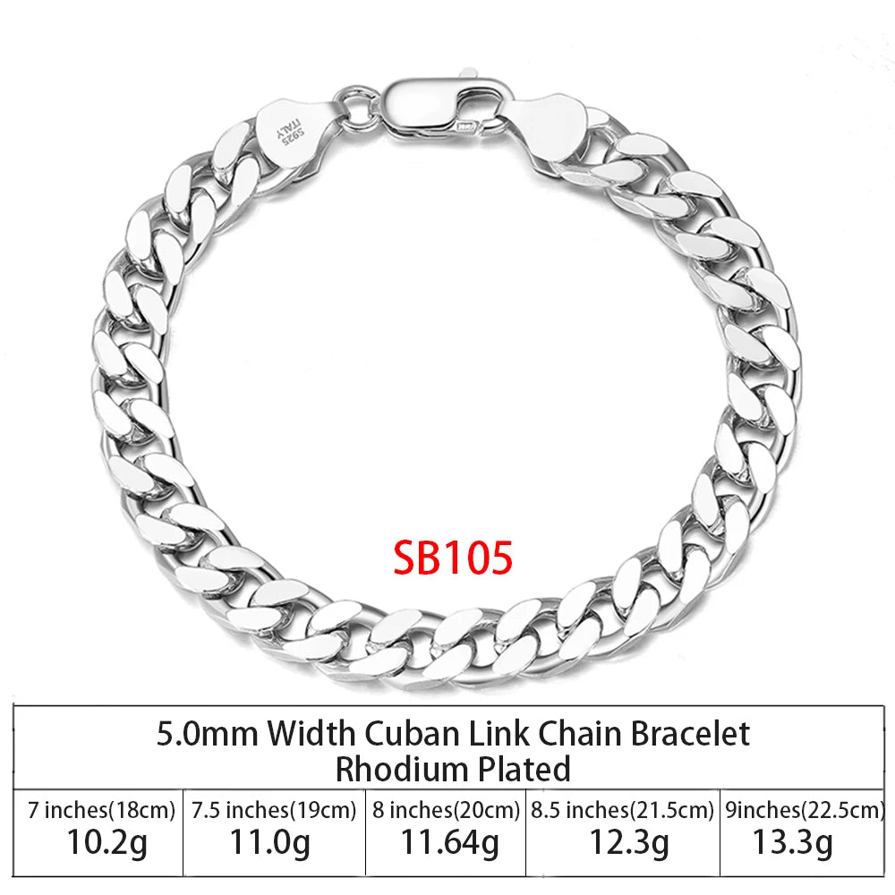 RINNTIN SC36 925 Sterling Silver Chains Hip Hop Jewelry 3.6/5/7mm Chunky Diamond-Cut Cuban Link Chain Necklace for Men Women