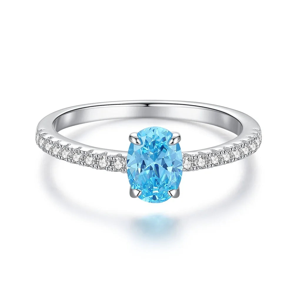 Waterproof Women 925 Sterling Silver Aquamarine 5A 8A Cubic Zirconia Ring Wedding Anniversary Rings Custom Jewelry Supplies