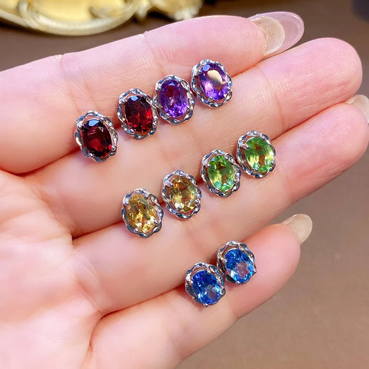 Gioiellieri Genuine Natural Garnet Amethyst Citrine Peridot Topaz Earrings Rhodium Plated 925 Sterling Silver