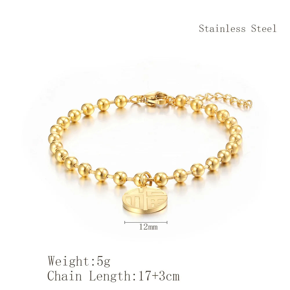 Chinese Fu Lucky Charm Stainless Steel Jewellery | Necklace, Bracelet & Earrings | Silver & Gold