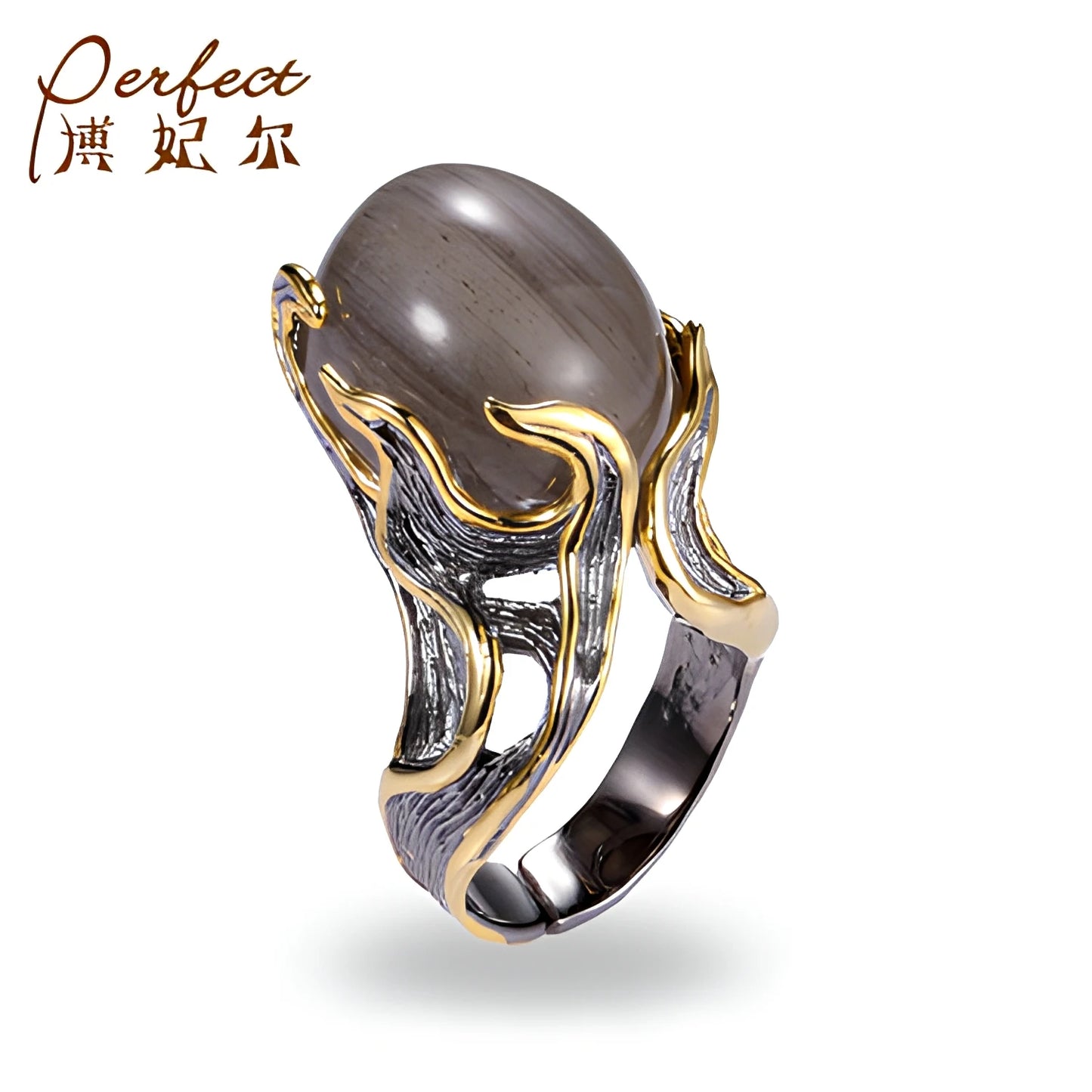 Special Handmade Hairstone 925 Sterling Silver Ring with Black Gold Plated