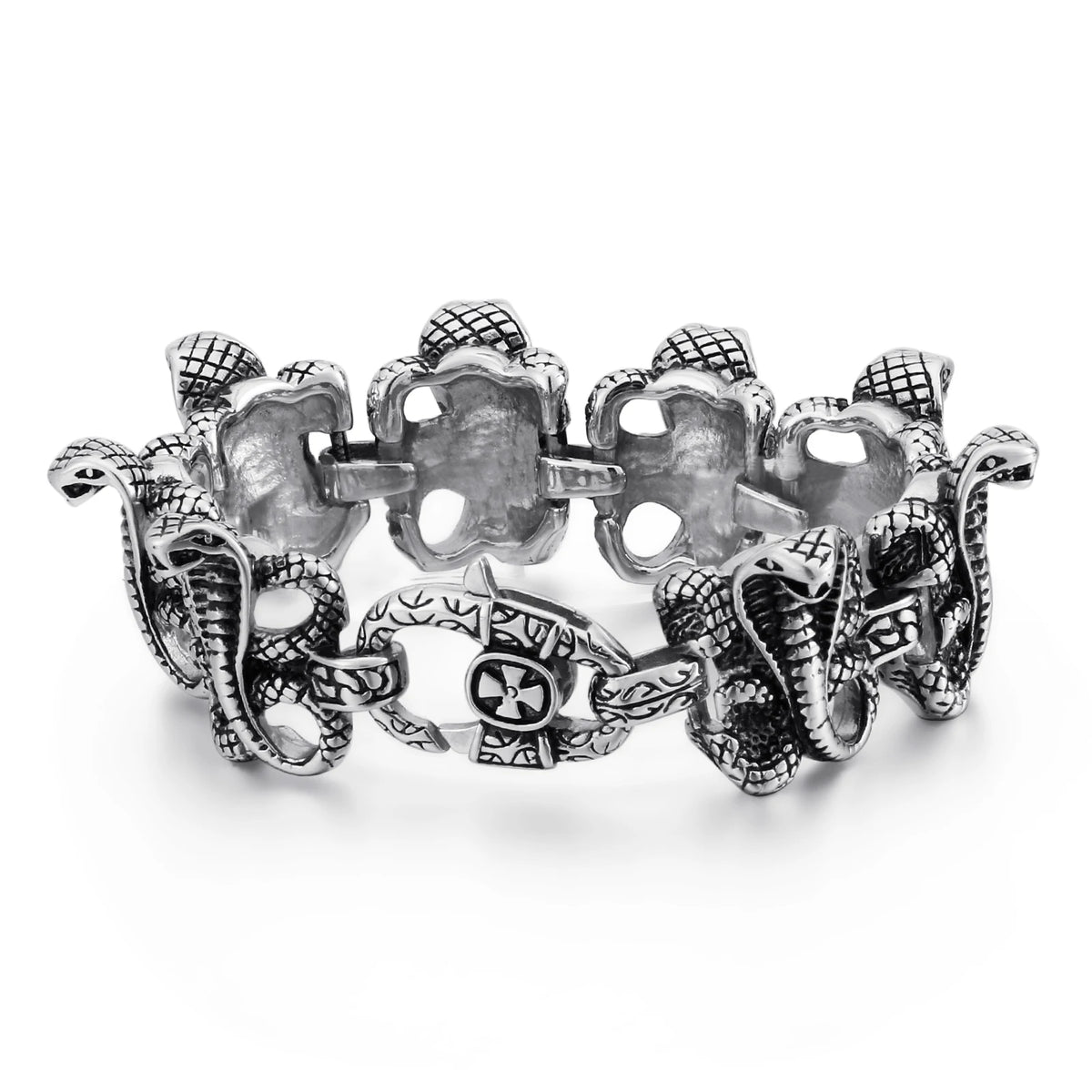 VIKING Mens Punk Snakehead Bracelet – Silver Stainless Steel