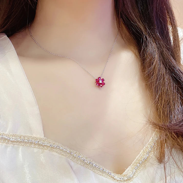 Gemfiori Hot Sale Rhodium Plated Lab Emerald Engagement Cute Necklace Chains Sterling Silver 925 Flower Shape Women Trendy 2026