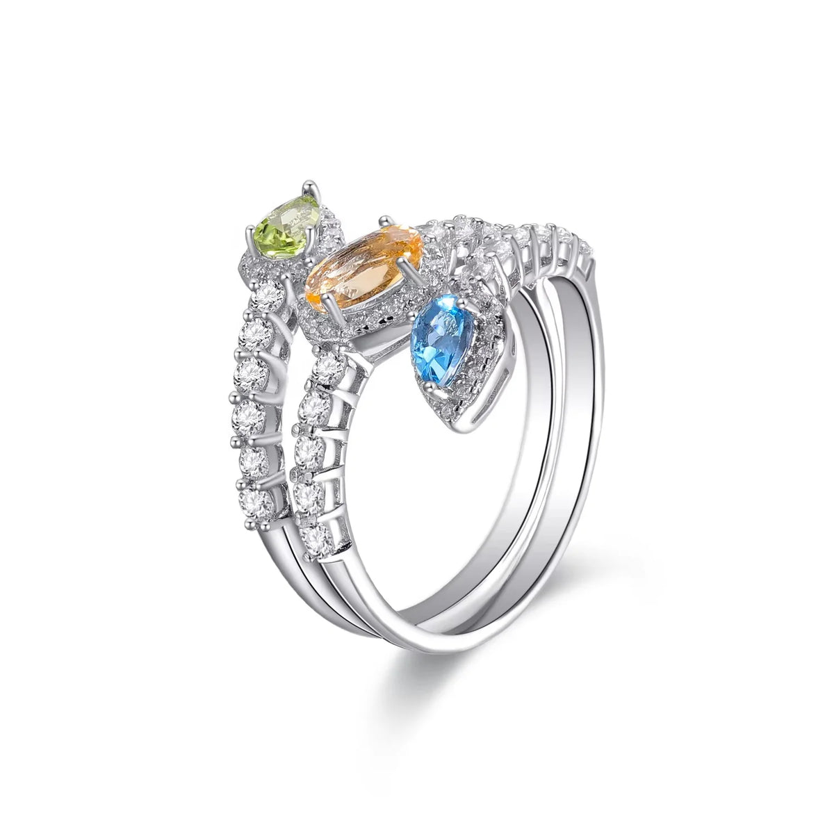 ArtistA Abiding Custom Green Natural Gemstone Ring Collection 925 Silver Natural Peridot Rings with Regular Open 2 Tone Design