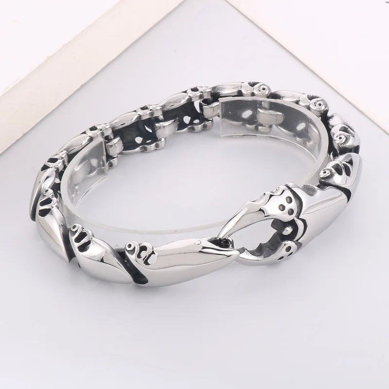 REBEL 225mm Men Punk Silver/Oxidized Black Stainless Steel Crab Claw Links Bracelets