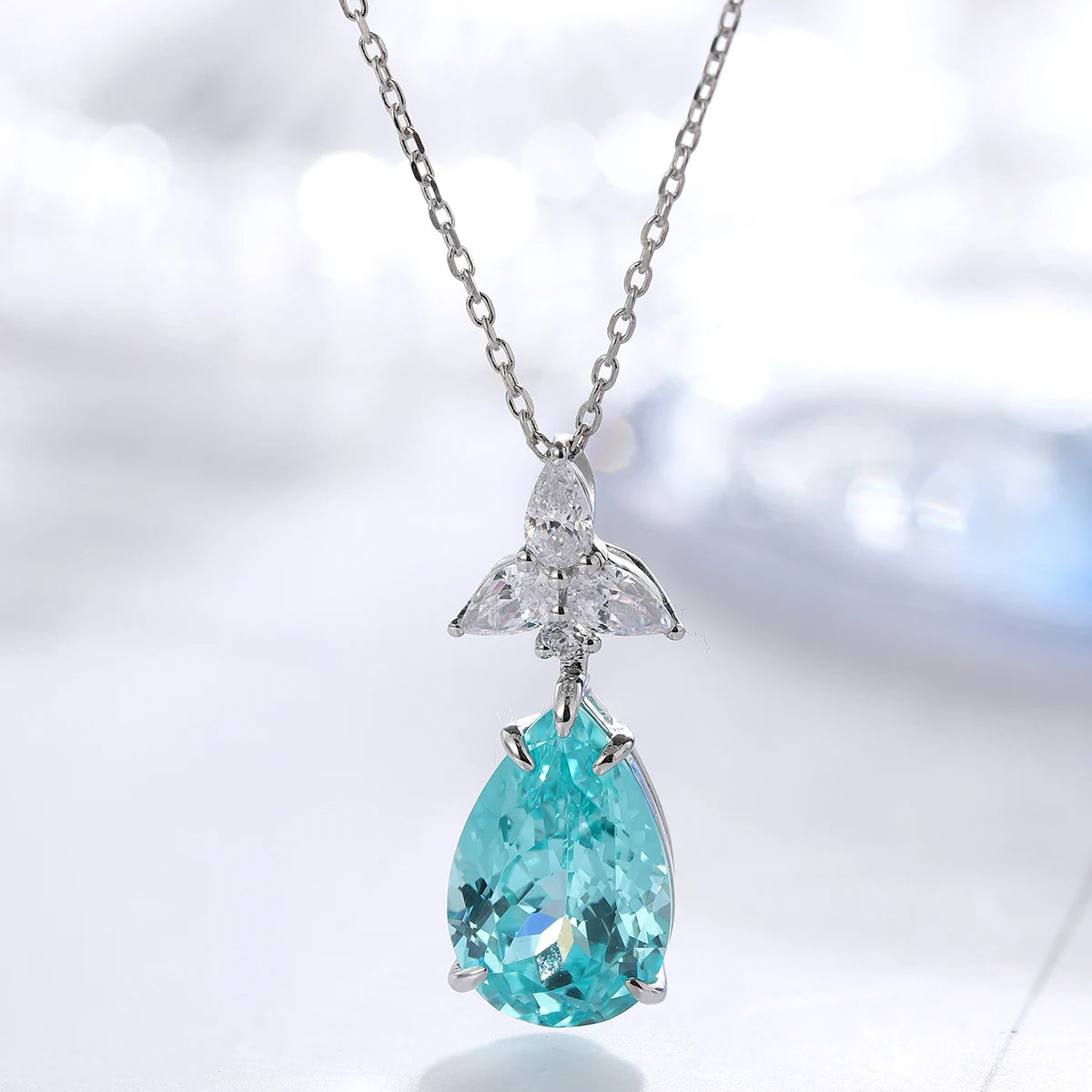 ArtistA Luxury Style Pear Shape Pendant Sterling Silver Jewelry Paraiba Charm Silver S925 Necklace Women Birthday Gift