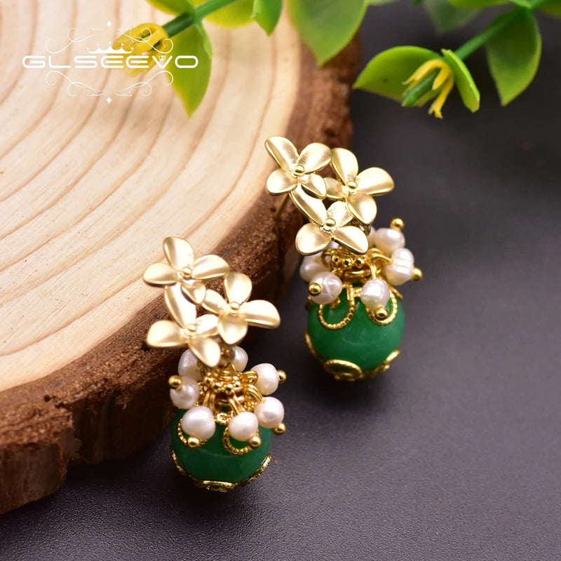 Natural Green Jade Drop for Wife Mother Women Luxury Gift Fresh Water Pearl Jewellery Earrings Bulk