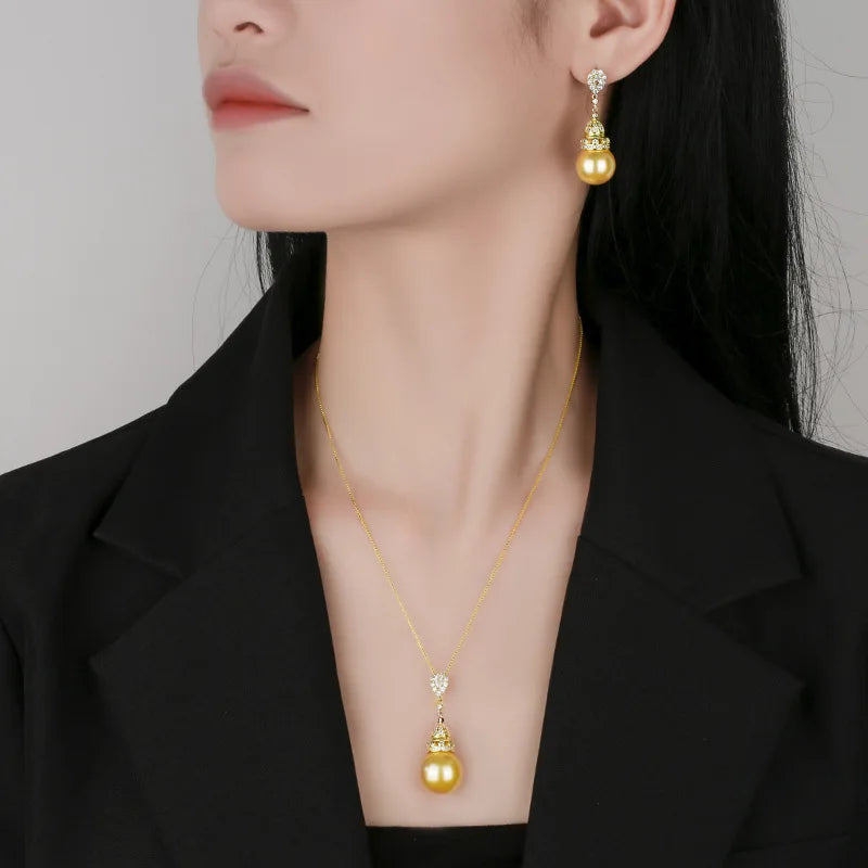 Gemfiori 2025 New Hot Selling Fashion Jewelry Copper Bottom Gold Plated Inlaid with Gold Pearl Charm Tassel Set