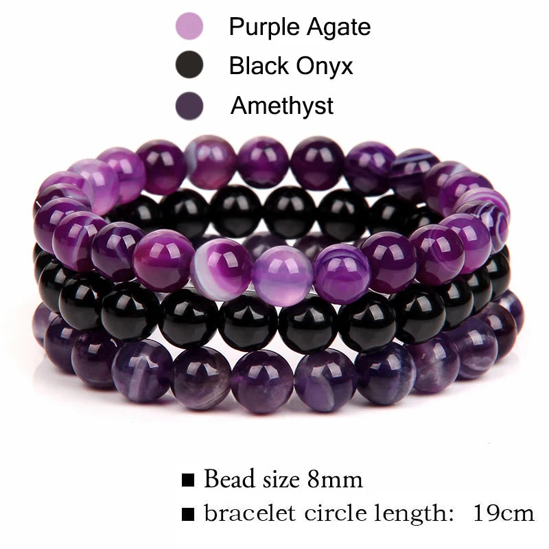 Gemfiori 8mm Natural Garnet Stone Bracelet Set 3pcs/set Rose Quartz Rose Turquoise Hematite Amethyst Bracelet Men's and Women's Jewelry