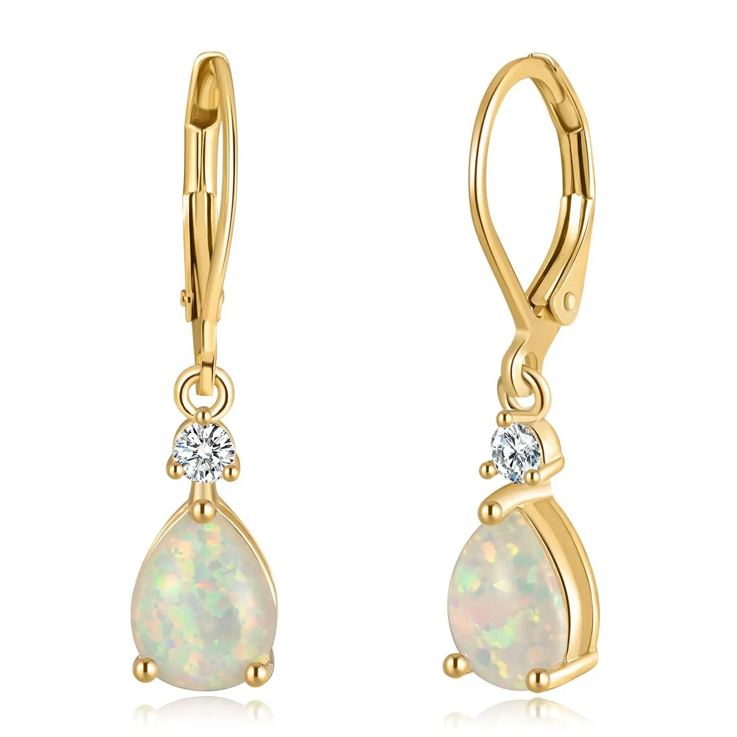 Bohemia Christian Style Silver Plated Brass Water Drop Single White Opal Gift Earrings for Women