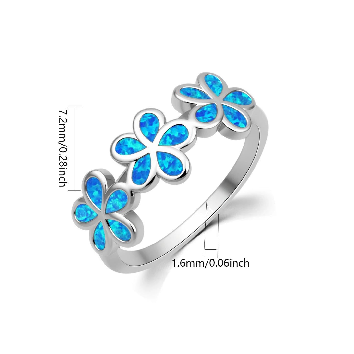 Flower Blue Opal Twisted Ring | Iridescent Gem Inlay Band | Nature-Inspired Fashion Jewelry for Women Trendy Wear