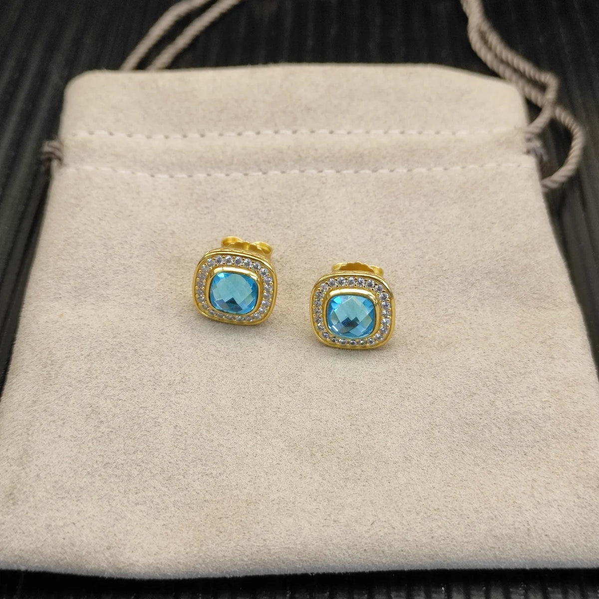Gemfiori FASHIONISTA DY High-Quality Silver-Plated 7mm Square Diamond Stud Earrings. Gold-Plated 7mm Colored Gemstone Stud Earrings. Jewelry