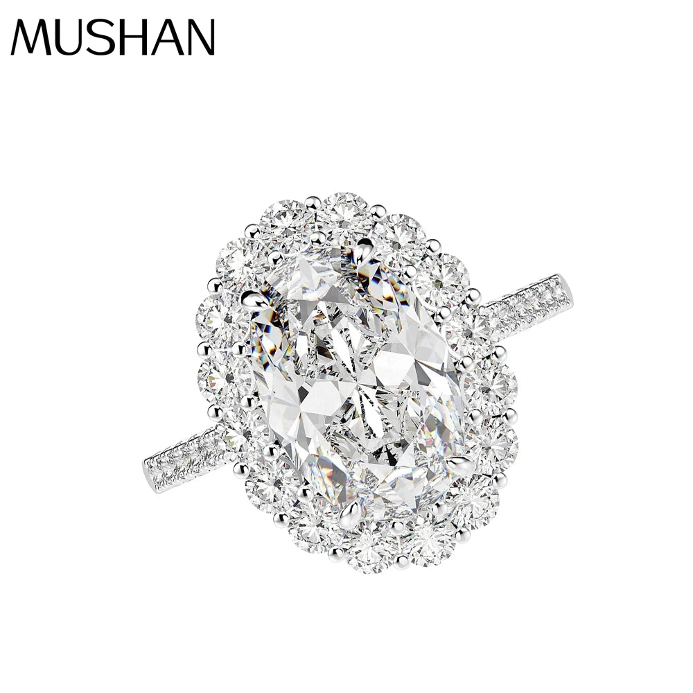 MuShan Jewelry Factory Luxurious White S925 Silver 3 Carat 8*12 High Carbon Diamond Ring From Europe and America