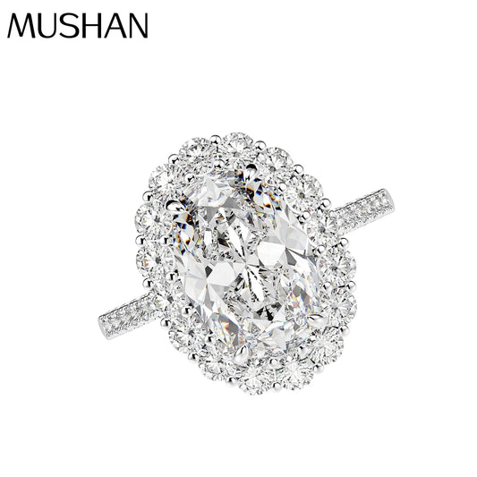 MuShan Jewelry Factory Luxurious White S925 Silver 3 Carat 8*12 High Carbon Diamond Ring From Europe and America