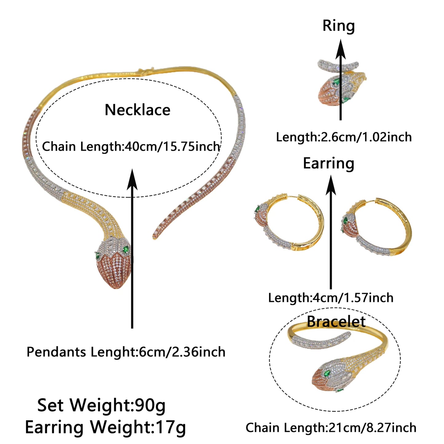 Zhuerrui New Exclusive Design of Four Pieces of Jewelry Set Bright Vivid Spirit Snake Shape Dubai Noble Wedding JewelryHZ2302157