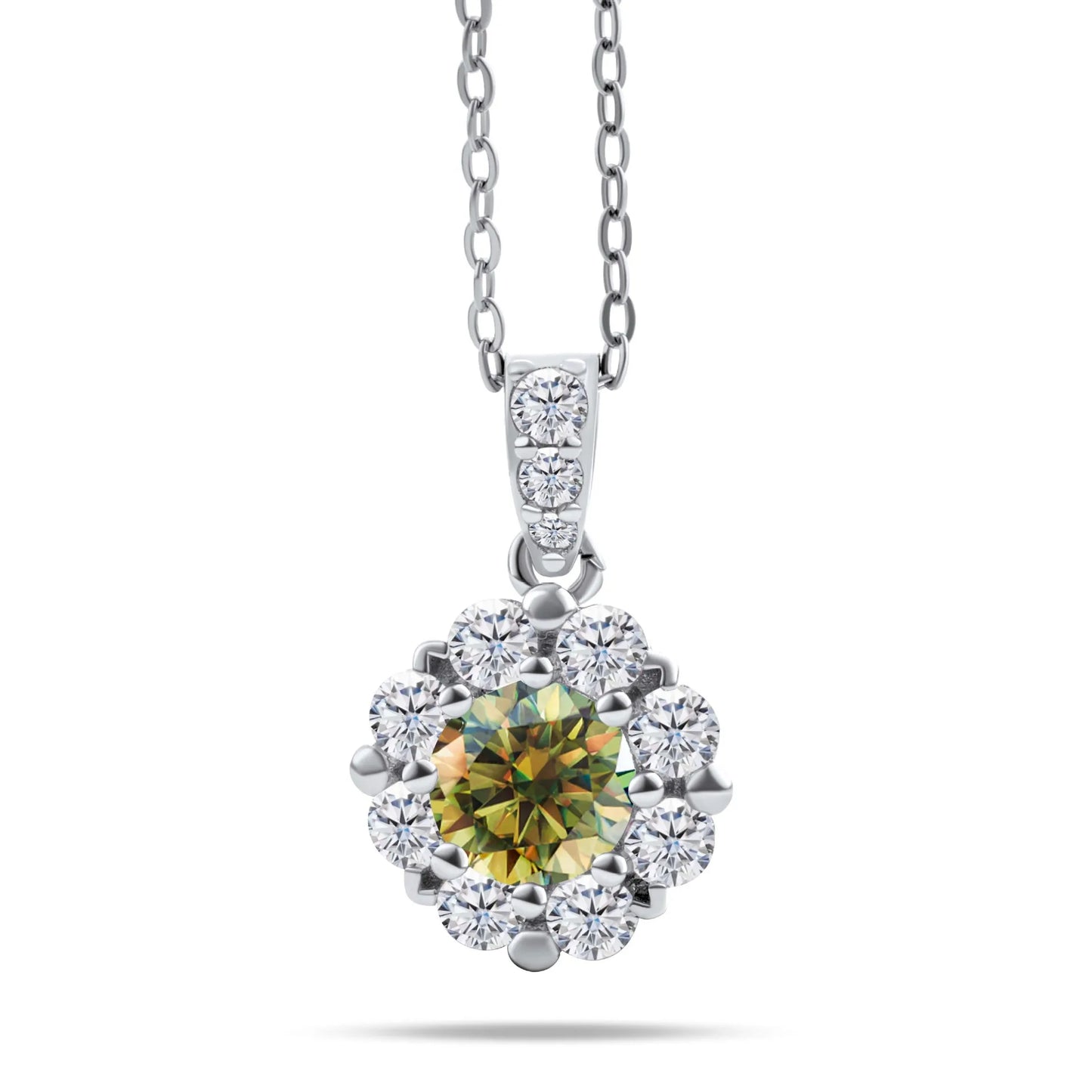 Fashion Fine 925 Sterling Silver Cluster Set Round Cut 1ct VVS GRA Colored Moissanite Jewelry Classic Sunflower Pendant Necklace
