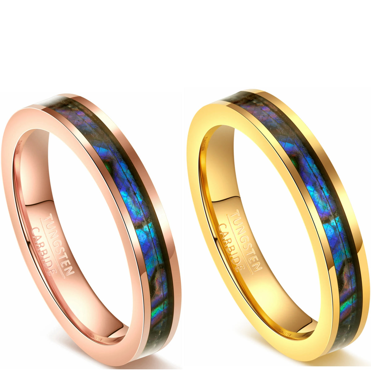REBEL 4mm Golden Rose Golden Two Colors Optional Inlaid Abalone Shell Paper Tungsten Men's or Lady's Unisex Ring Jewelry Gift