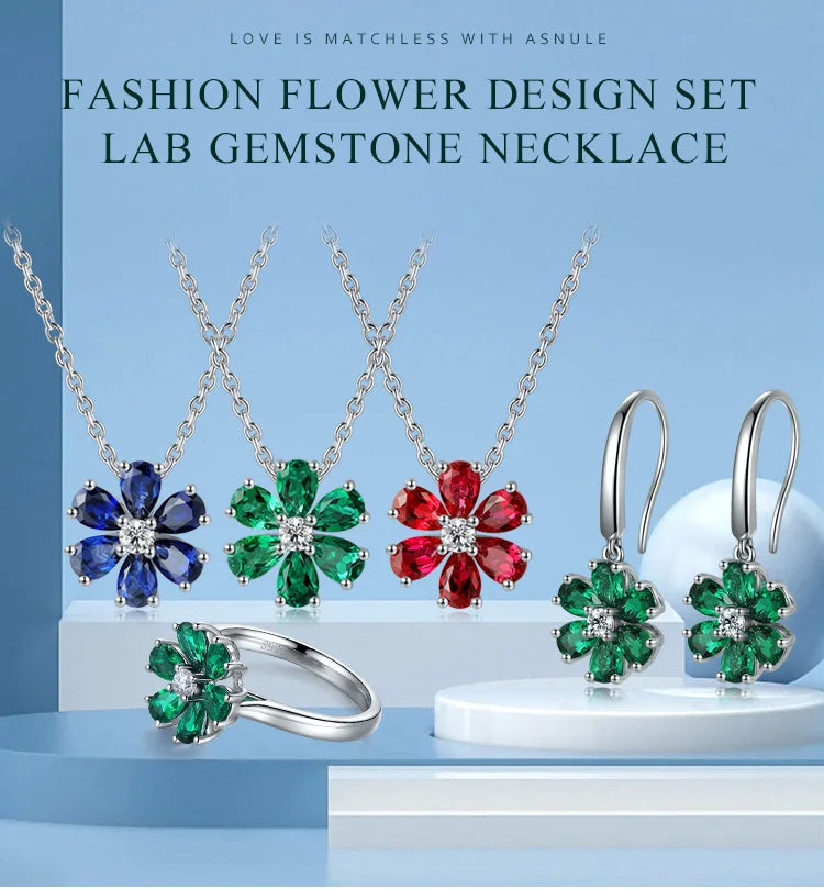 Gemfiori Hot Sale Rhodium Plated Lab Emerald Engagement Cute Necklace Chains Sterling Silver 925 Flower Shape Women Trendy 2026
