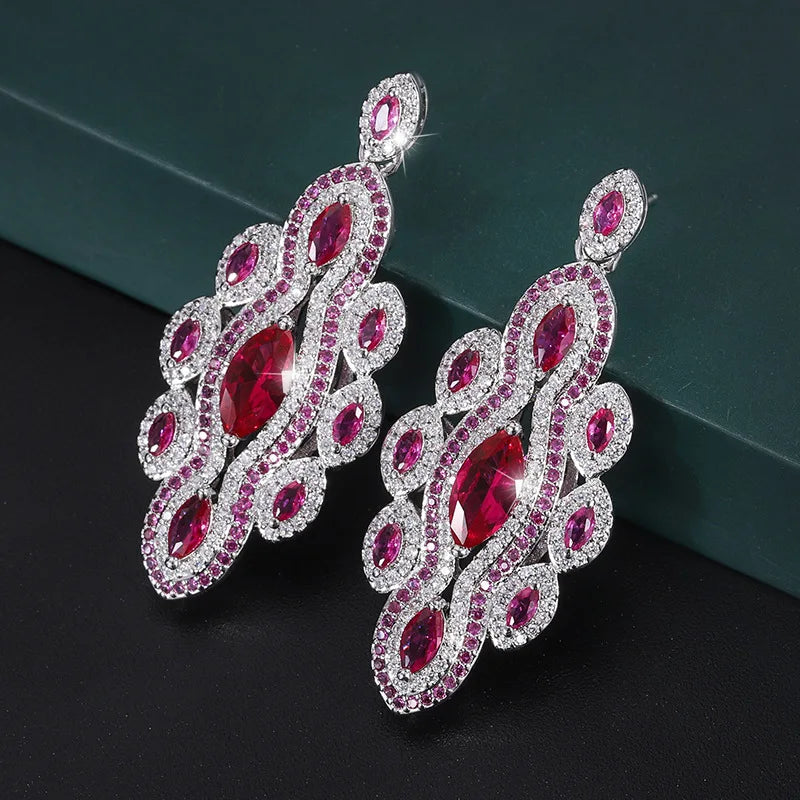 Gemfiori Retro Court Style Jewelry Bridal Gown Fashionable Water Droplet Flower Sexy Sparkling Zirconium Earring Pendant Set