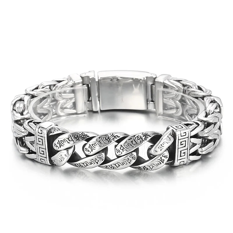 KALEN 225mm Gothic Stainless Steel Herringbone&Cuban Chain Bracelet With Ancient Runes