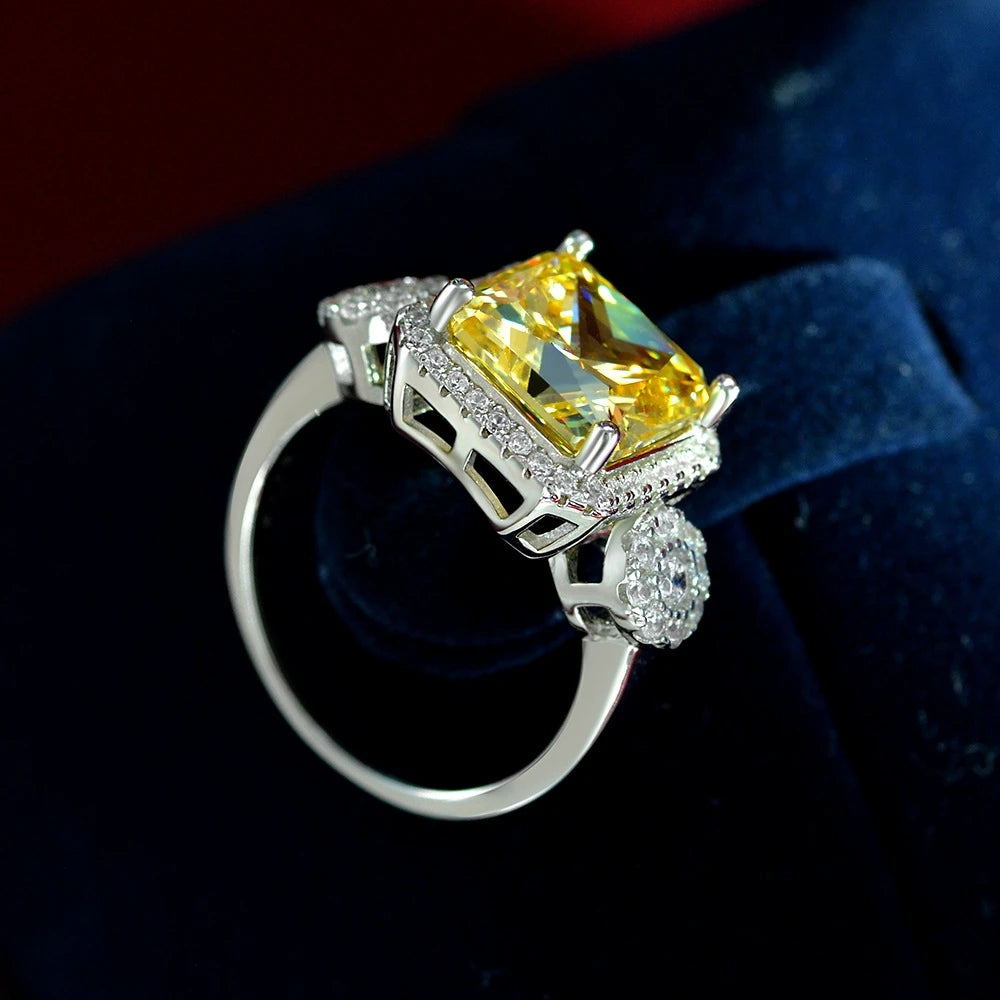 MUSHAN Jewelry Factory 2026 New Style Light Yellow 10*10 High Carbon Diamond Set 5Carat Ring in European and American 925 Silver